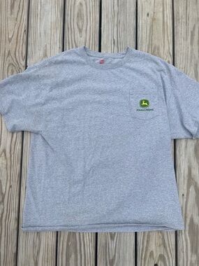 John Deere Logo Tee T-Shirt JD Green Cotton Men's  Large  XL Hanes Tagless